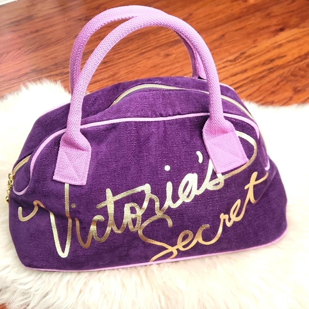 Victoria's Secret Violet and Gold Zip Satchel Purse